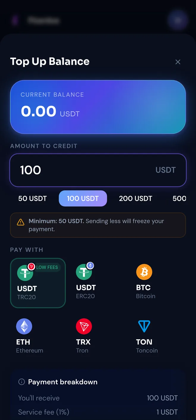 Fizardus app — Add funds
