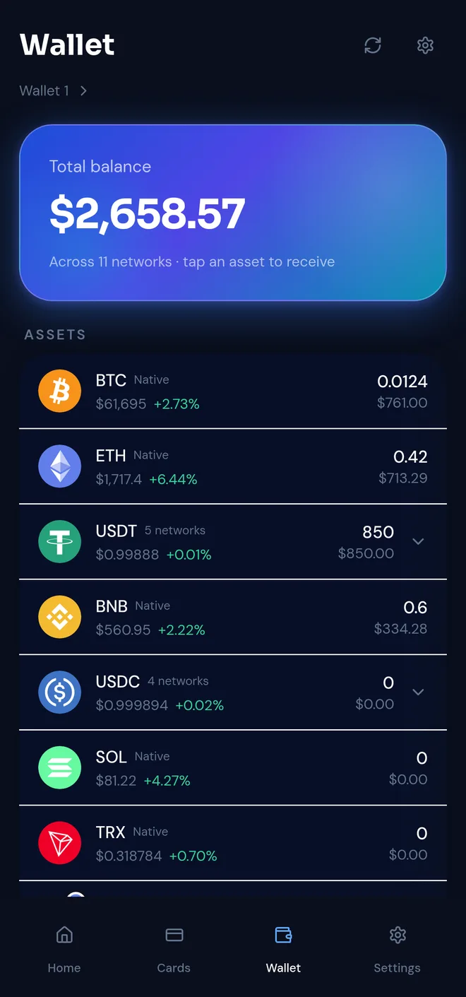 Fizardus app — Add crypto